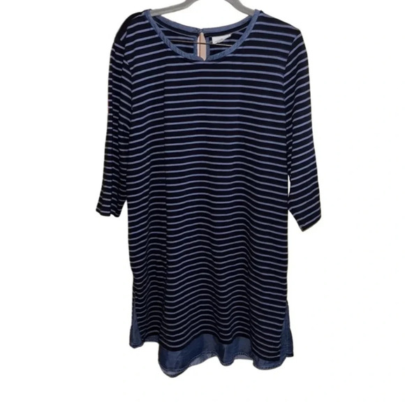 J. Jill Navy Ceil Blue Long Sleeve Striped Shift Dress Size XL - Picture 3 of 10